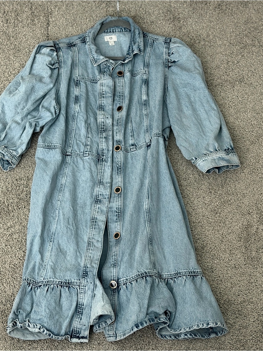 ASOS Light Blue Denim Button-Front Dress with Ruffle Hem